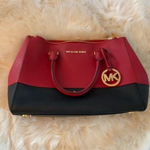 Michael Kors Red/Black Sutton  Saffiano Satchel